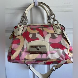 Coach Kristin Chainlink Print Multicolor Satin Double Zip Satchel.